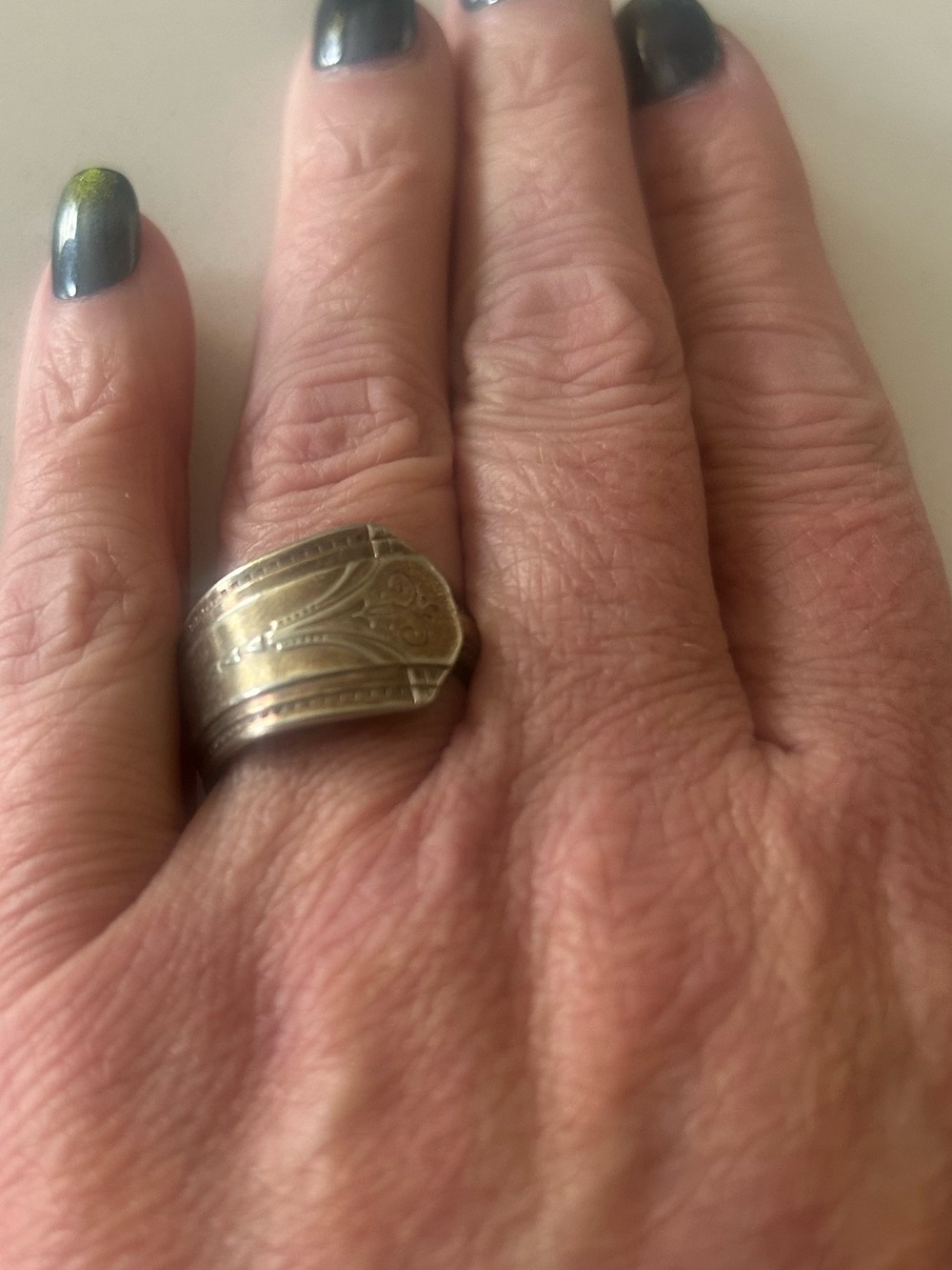 Sterling Silver Spoon Ring in Antique Gold Tone